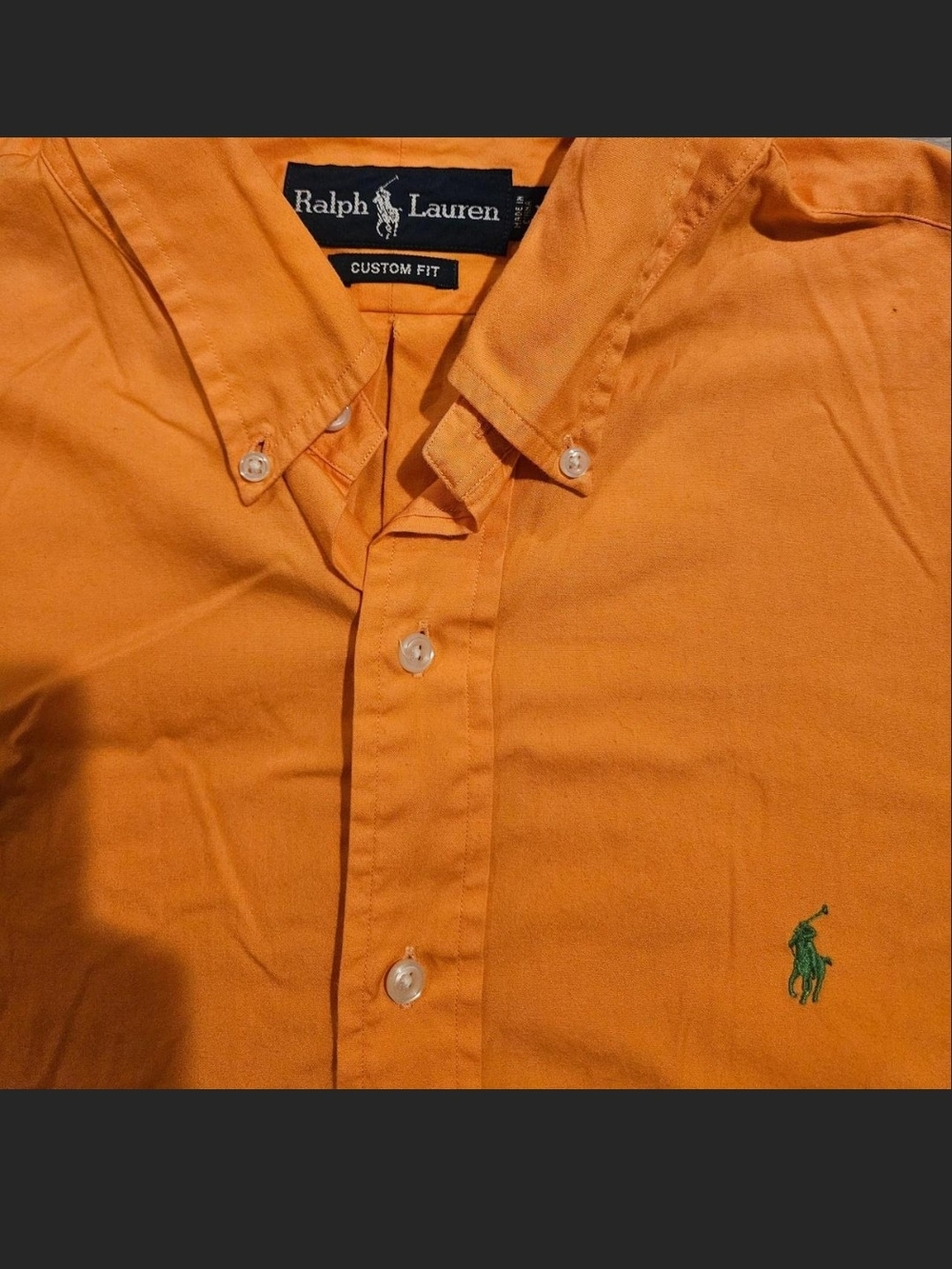 Classic Ralph Lauren Orange Button-Down Shirt with Green Polo Logo